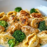 Cremige Knoblauch-Parmesan Tortellini, Hähnchen, Brokk First Image First Image