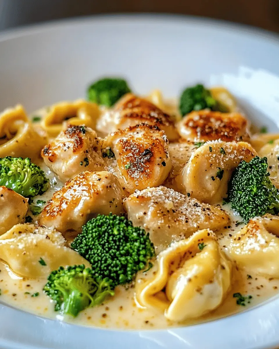 Cremige Knoblauch-Parmesan Tortellini, Hähnchen, Brokk First Image First Image