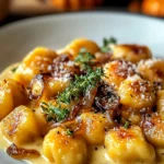 Herbstliche Kürbis‑Gnocchi mit karamellisierten Zwiebeln & Sahnesauce First Image First Image