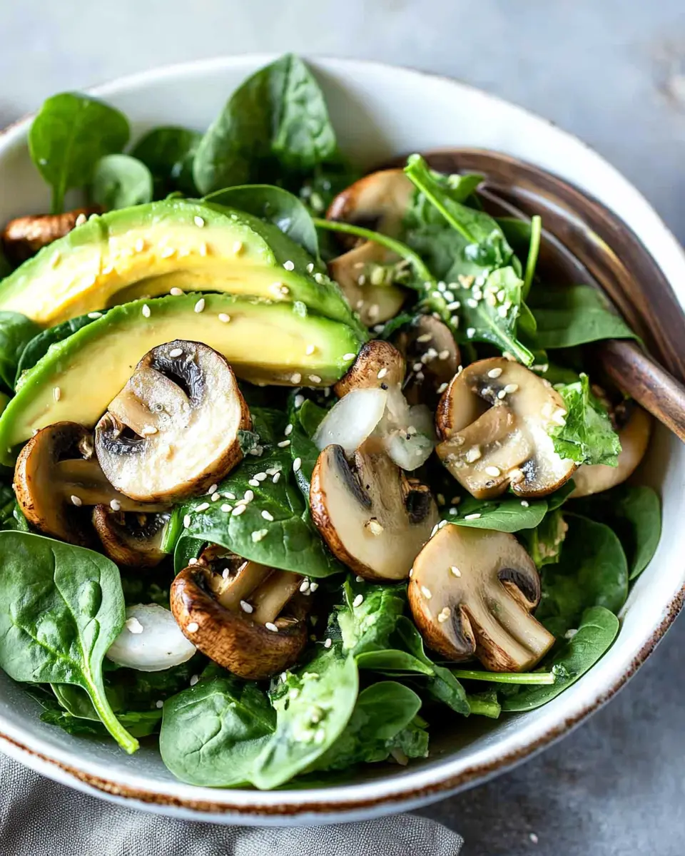 Spinatsalat mit Champignons und Avocado First Image First Image