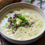 Käse-Lauch-Suppe mit Hackfleisch: Schnell, einfach und so cremig First Image First Image
