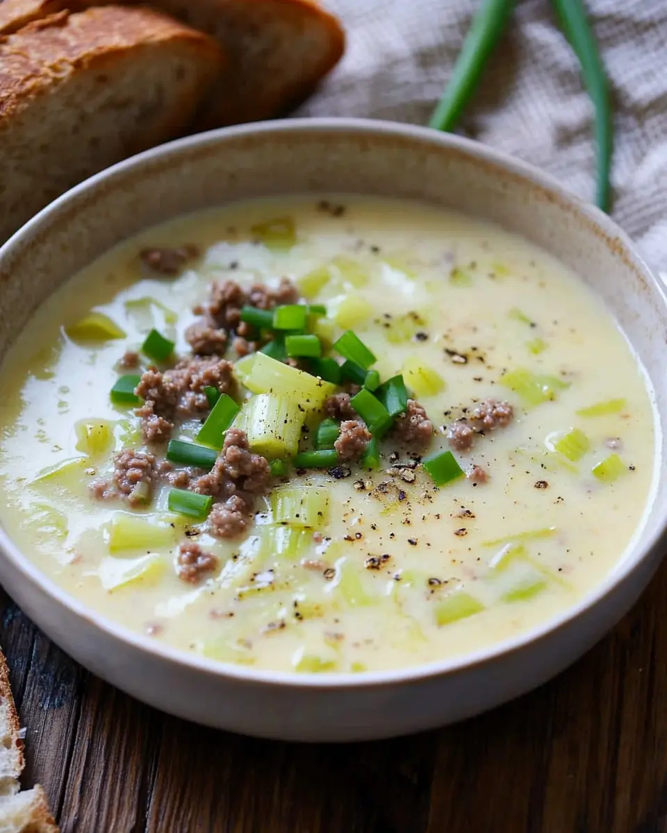 Käse-Lauch-Suppe mit Hackfleisch: Schnell, einfach und so cremig First Image First Image