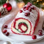 Zweifarbige Weihnachtsbiskuitrolle mit Preiselbeeren First Image First Image