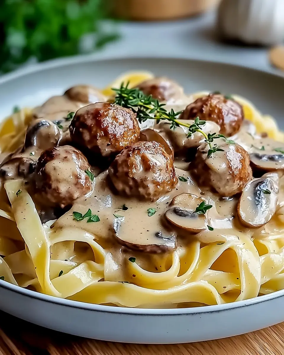 Tagliatelle mit cremiger Pilzsoße: Indulgente Hackbällchen!