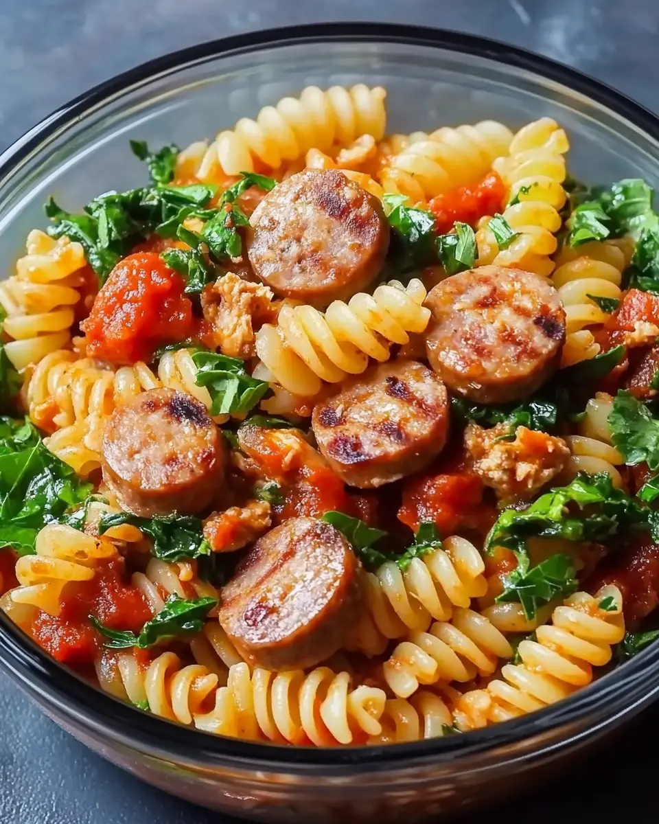Meal Prep Pasta mit Hähnchenwurst: Schnell, einfach und perfekt zum Vorkochen First Image First Image