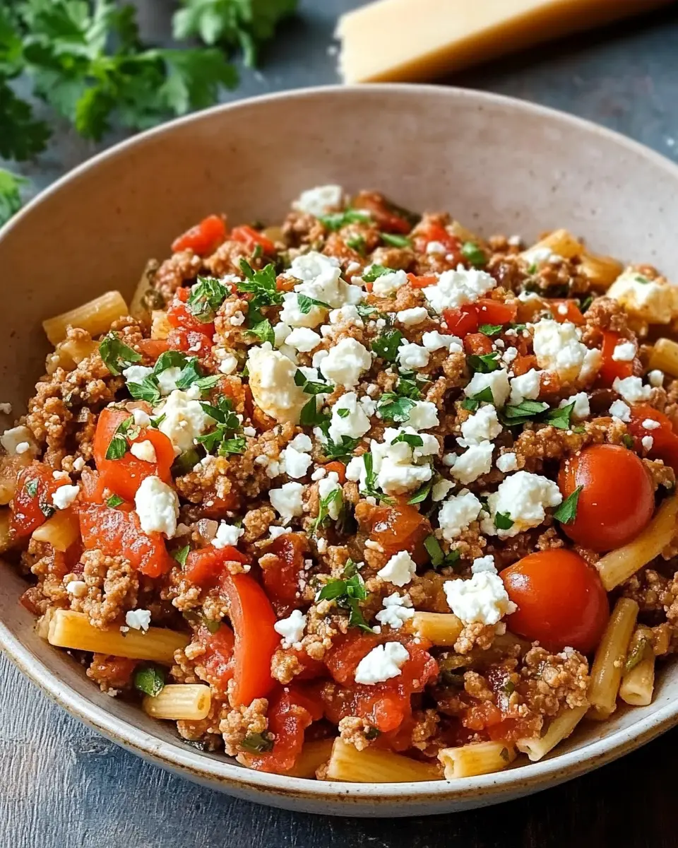 Hackfleischpfanne mit Kritharaki, Tomaten und Feta – Herzhaft, einfach, unwiderstehlich First Image First Image