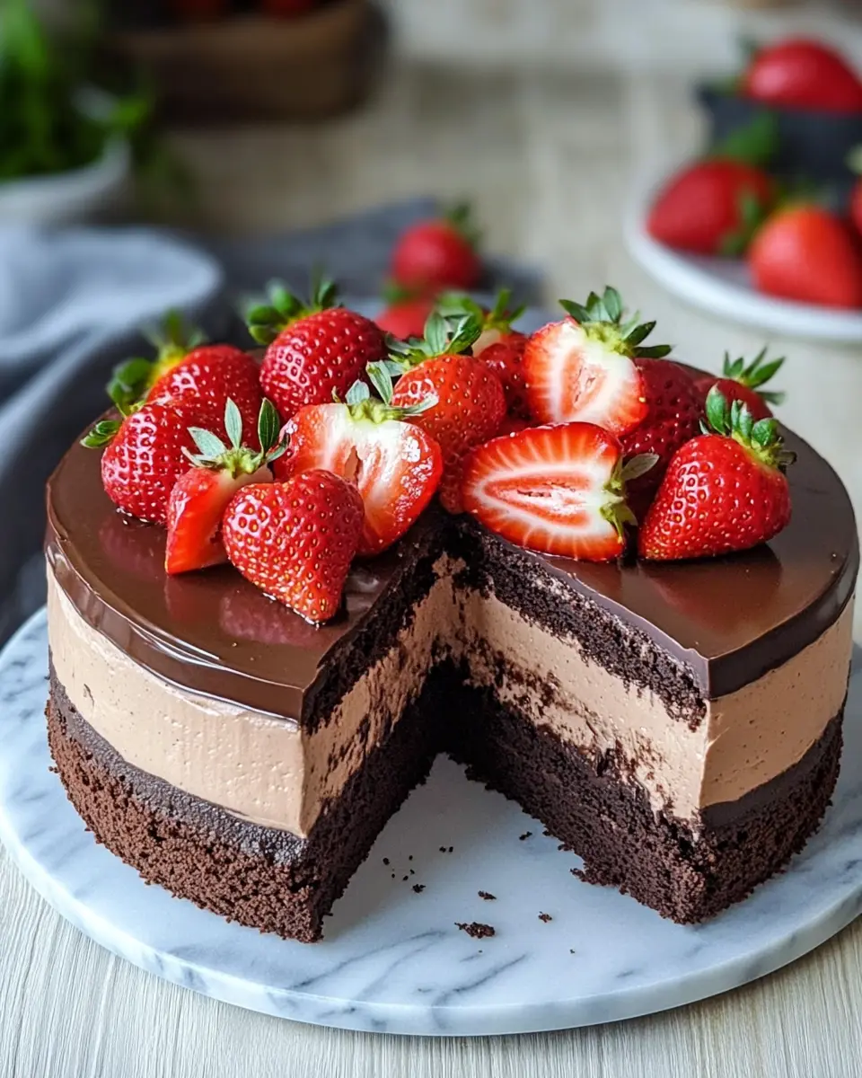 Himmlische Schokomousse Torte mit Erdbeeren – cremig, fruchtig, unwiderstehlich First Image First Image