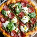Salami Burrata Pizza mit Pesto First Image First Image