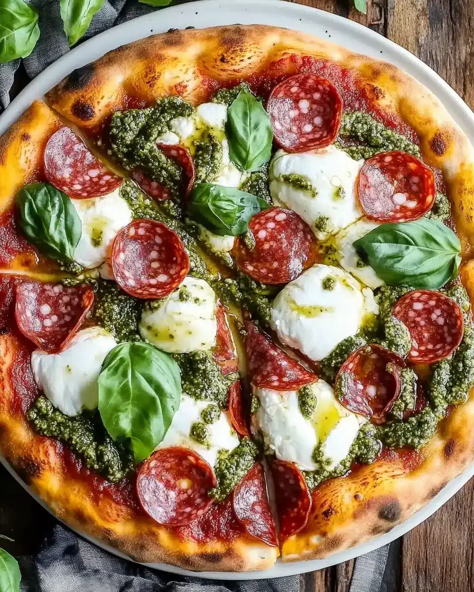 Salami Burrata Pizza mit Pesto First Image First Image