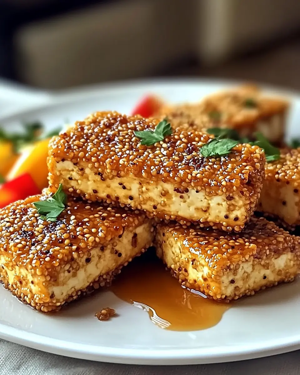 Knusprige gebackene Honig-Senf-Tofu First Image First Image