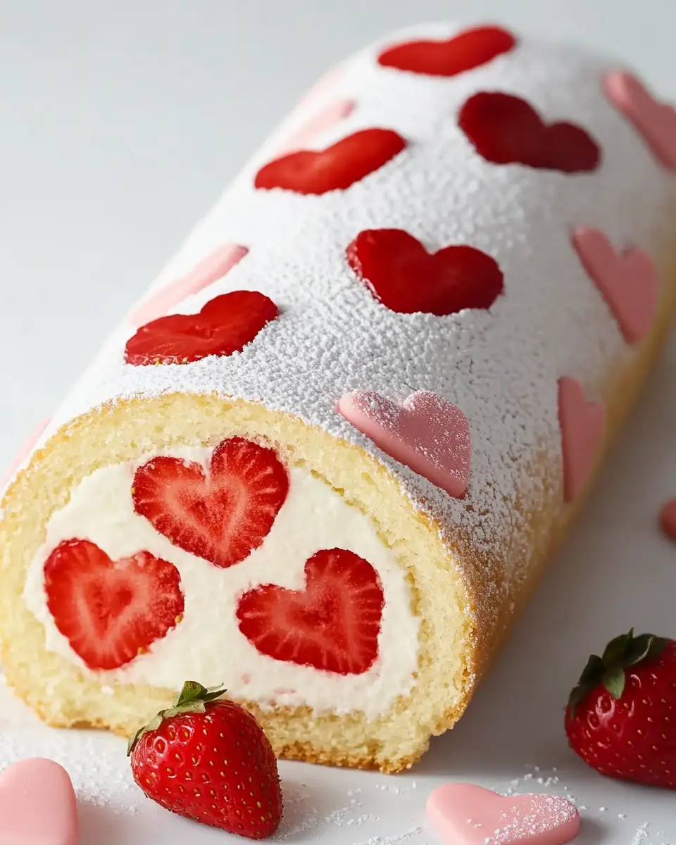 Erdbeer Biskuitrolle mit Herzen: Das süßeste Highlight des Jahres