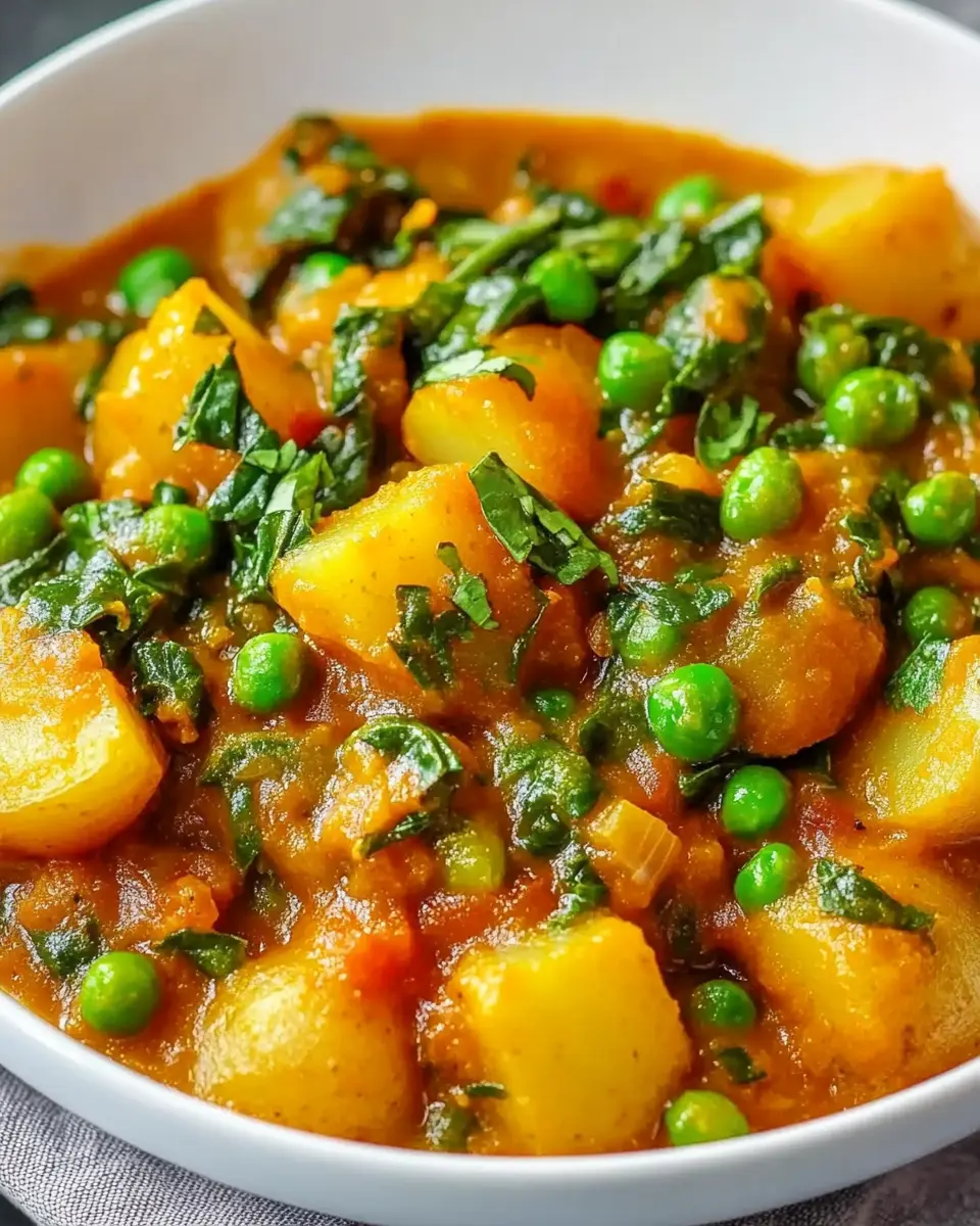 Veganes Kartoffelcurry mit Spinat und Erbsen – Schnell, gesund & lecker First Image First Image