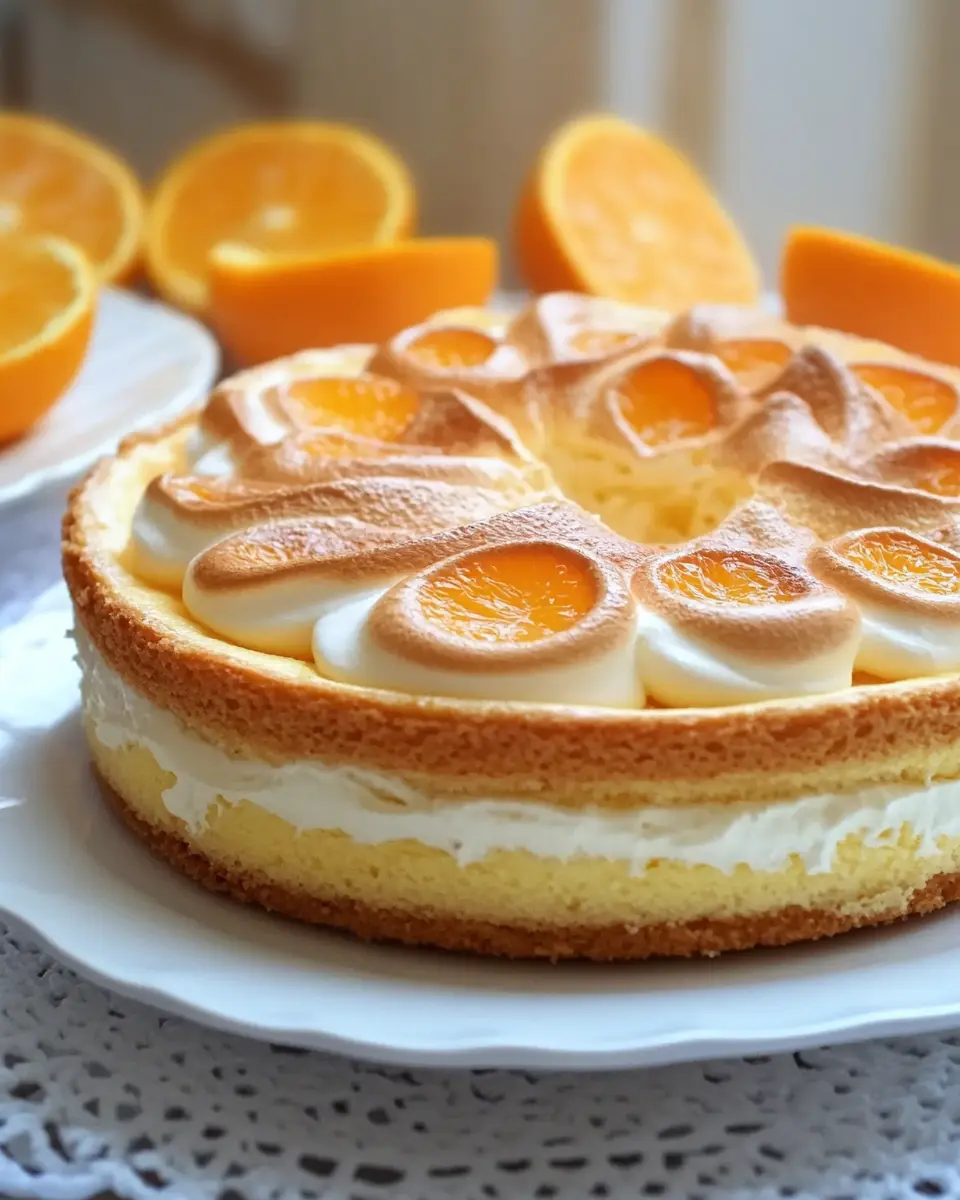 Orangen Schmand Kuchen – Fruchtig, Cremig und mit Baiser-Haube First Image First Image