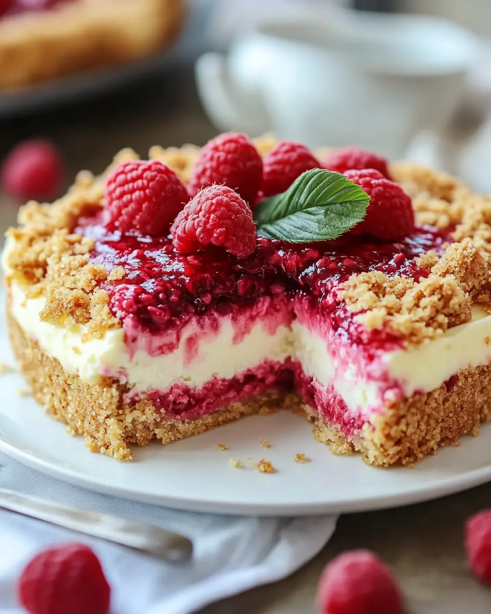 Himbeer Streusel Kuchen mit Joghurt Cheesecake – sommerlich, cremig und knusprig First Image First Image