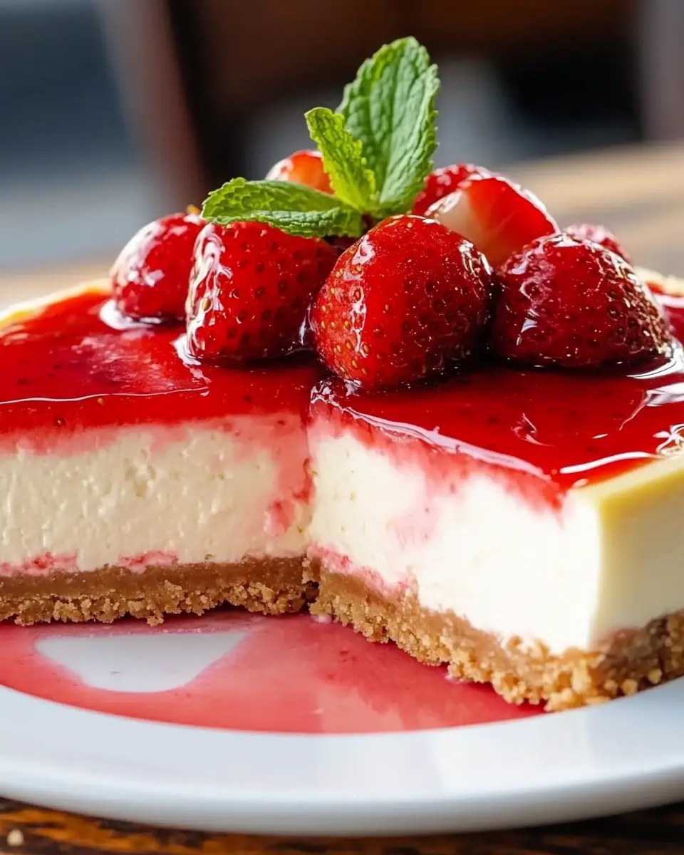 Erdbeer Cheesecake – Bestes Rezept mit Keksboden First Image First Image