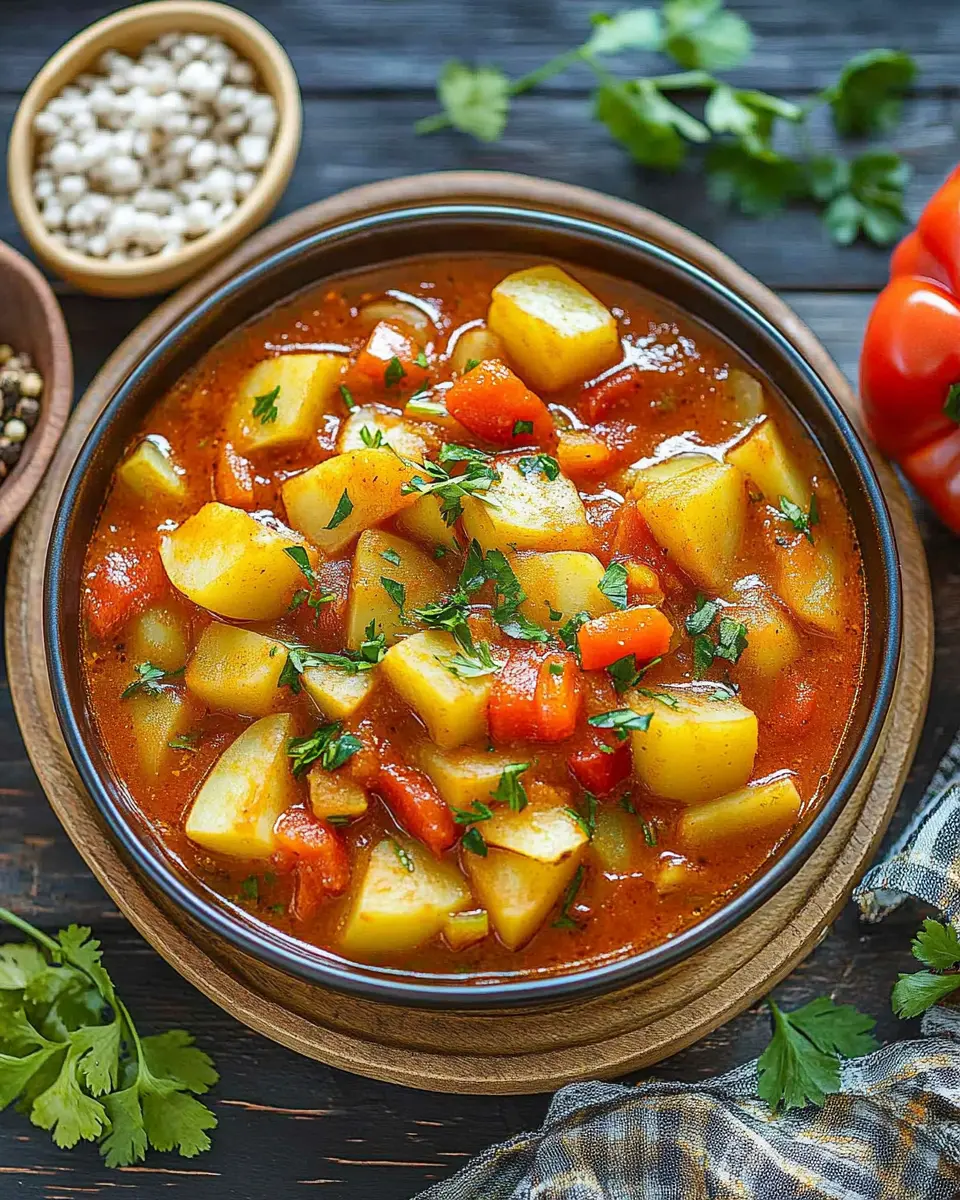 Vegetarisches Kartoffelgulasch mit Paprika First Image First Image