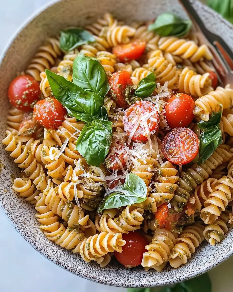 Nudelsalat mit rotem Pesto – Einfaches Rezept First Image First Image