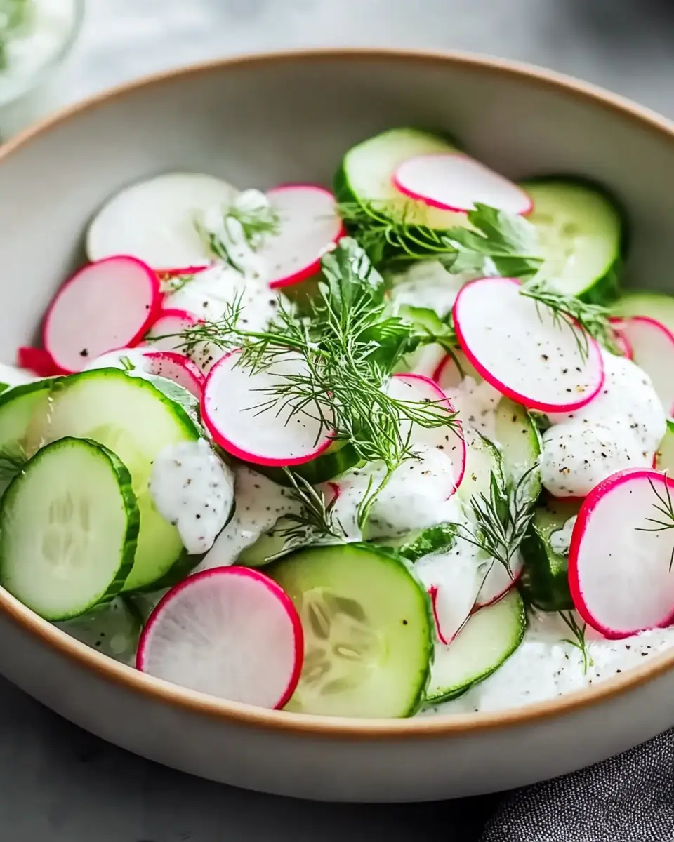 Gurken Radieschen Salat mit Joghurt Dressing – Frisch & Einfach First Image First Image
