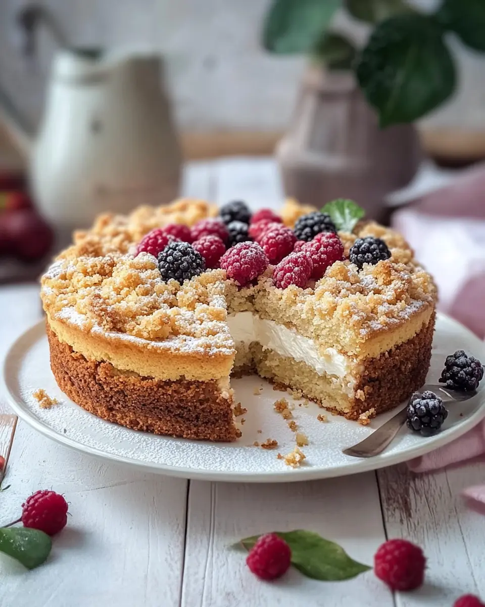 Mohn Streuselkuchen mit Vanille Quark Creme – Cremig & Knusprig First Image First Image
