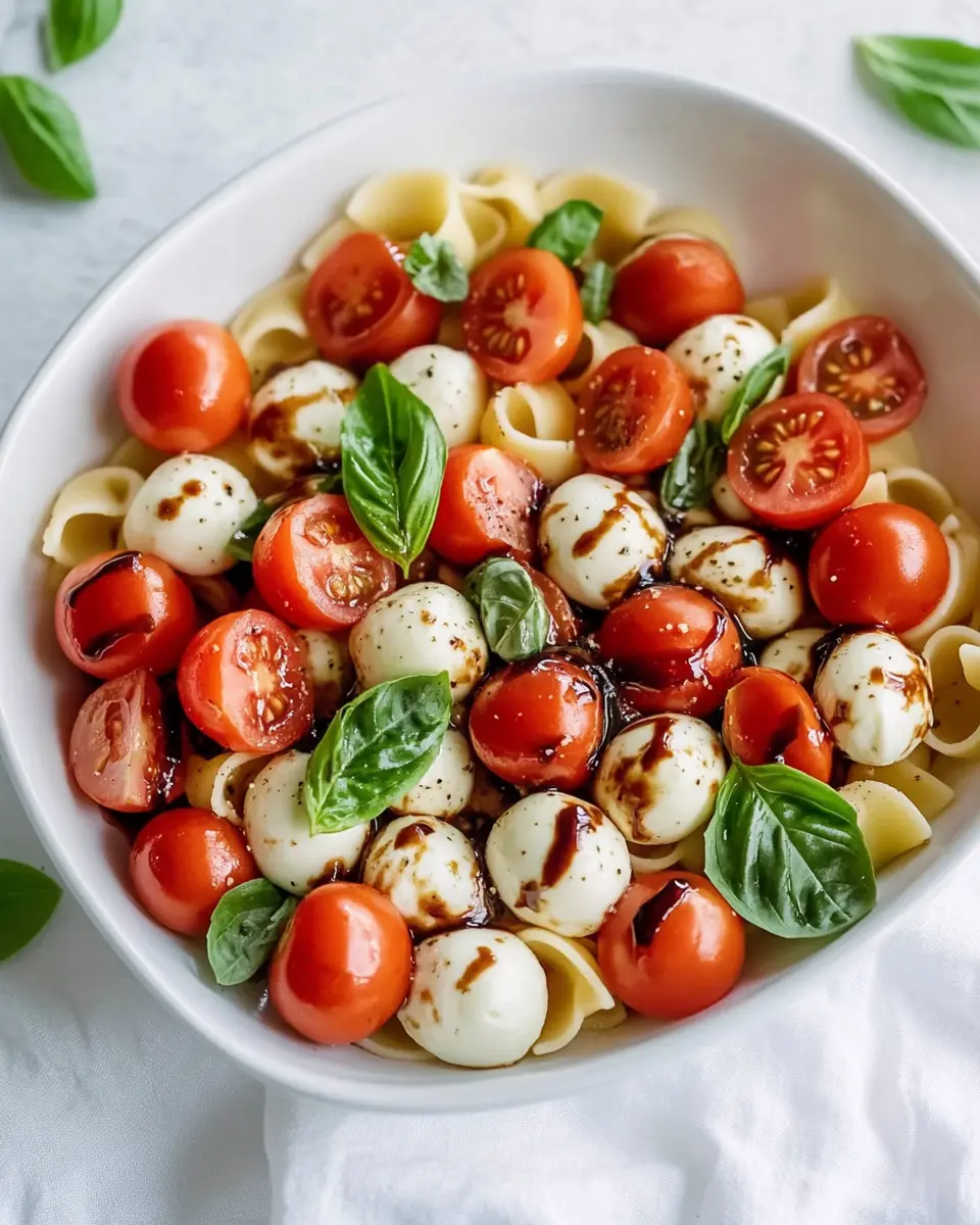 Nudelsalat Caprese mit Tomaten und Mozzarella + Einfaches Rezept First Image First Image
