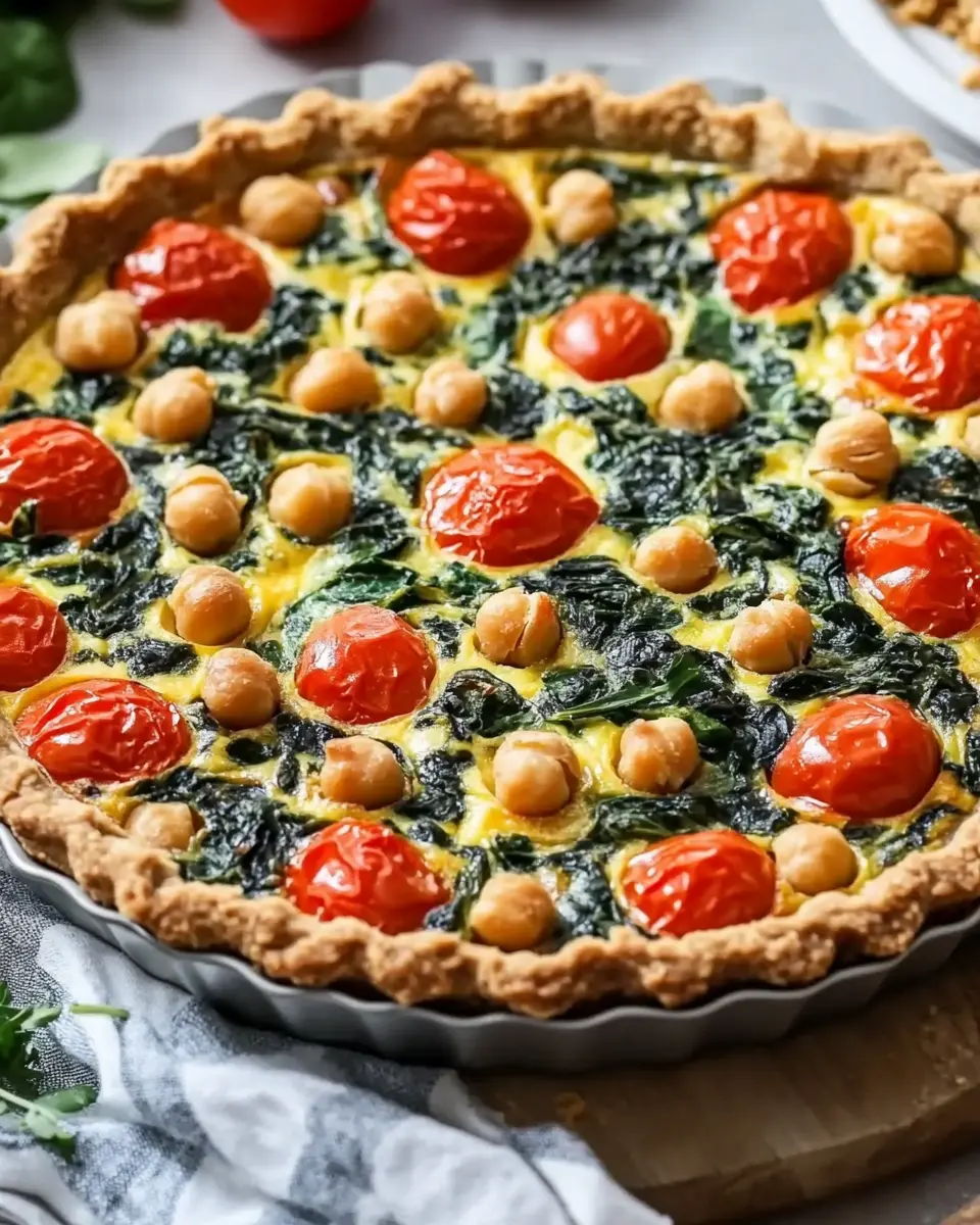 Vollkorn Quiche mit Spinat Tomaten und Kichererbsen Rezept First Image First Image